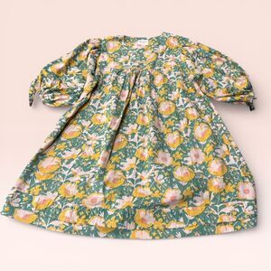 Mirth Belem Dress Womens Small Colorful Camellia Bloom Balloon Sleeve V Neck